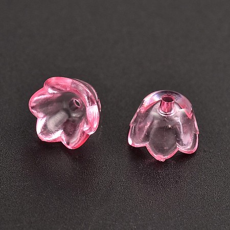 Honeyhandy Dyed Transparent Acrylic Beads, Flower, Pink, about 10mm wide, 6mm thick, hole: 1.5mm, about1900pcs/500g
