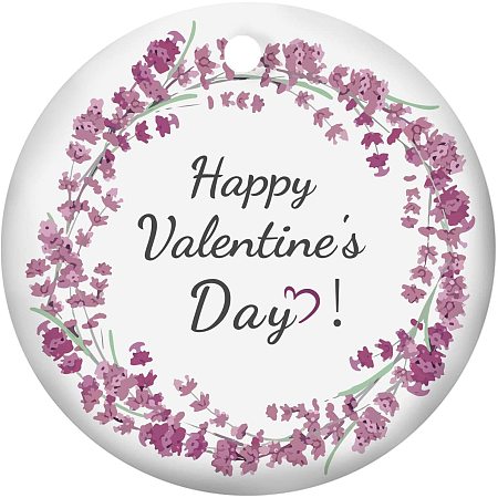 SUPERFINDINGS 1PC Valentine's Day Gift Romantic Theme Ornament Hanging Ornament Porcelain Pendants for Home Indoor Outdoor Decor, Double-Sided Printed, Flat Round, Purple, 3inch