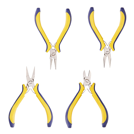 BENECREAT 4-Piece Jewelry Pliers Set with Comfort Rubber Grip (Box Joint Construction) - Round Nose/Flat Nose/Long Nose/Side Cutting Pliers