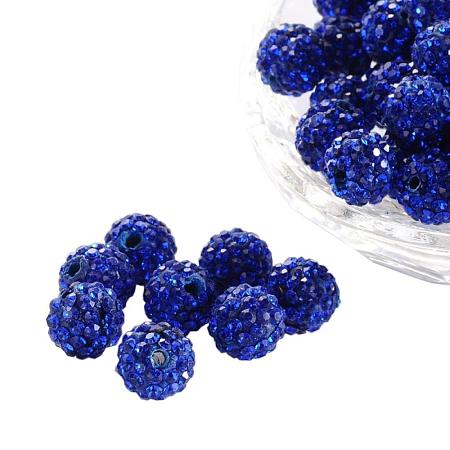 ARRICRAFT 100 Pcs 10mm Sapphire Shamballa Pave Disco Ball Clay Beads, Polymer Clay Rhinestone Beads Round Charms Jewelry Makings