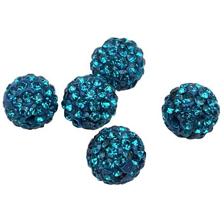 Pandahall Elite About 100 Pcs 12mm Clay Pave Disco Ball Czech Crystal Rhinestone Shamballa Beads Charm Round Spacer Bead for Jewelry Making, Blue