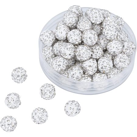 Pandahall Elite 100pcs 12mm Rhinestone Clay Beads Clay Pave Disco Ball Shamballa Clay Beads for Jewelry Making - Crystal