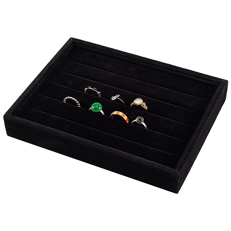 NBEADS Velvet Rings Displays Tray, 5 Slots Ring Earring Storage Holder Bracelets Necklaces Jewelry Display Organizer for Jewelry Retail Display Selling, Black, 7.87x5.9x1.26