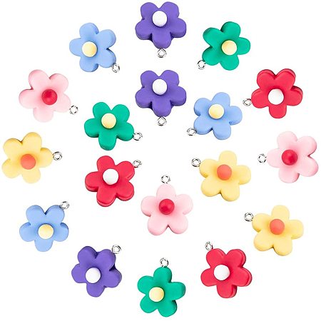 NBEADS 120 Pcs Flower Shape Resin Pendant Charms, 6 Colors Opaque Resin Jewelry Making Pendants with Platinum Plated Iron Findings for DIY Earring Necklace Bracelet Projects