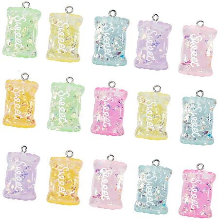 PandaHall Elite 35pcs 7 Colors Sweet Candy Pendant Charms Colorful Resin Earring Jewelry Charms for DIY Keyring Earring Bracelet Necklace Jewelry Making Pendants