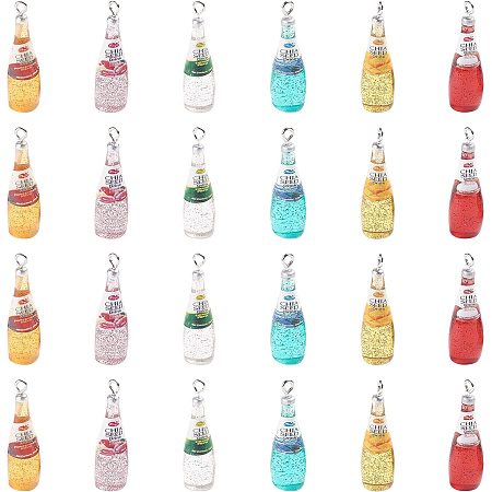 SUNNYCLUE 24Pcs 6 Colors Wine Bottle Charms Resin Pendants with Loop Earring Necklace Keychain for Starter DIY Jewellery Making Accessories