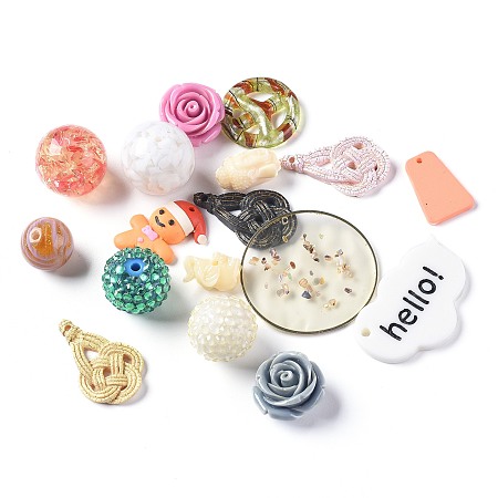 Opaque Resin Beads & Pendants, Mixed Shapes, Mix Style, Mixed Color, 10.5~42x13~40x1.3~22mm, Hole: 1.5~2.7mm; about 36pcs/100g