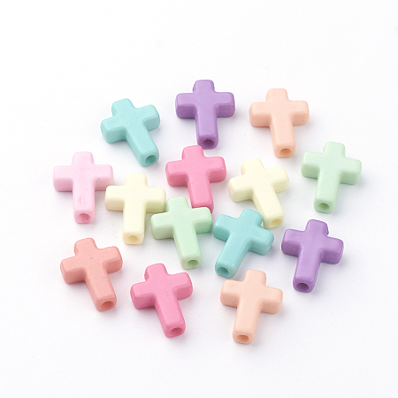 Honeyhandy Opaque Acrylic Beads, Cross, Mixed Color, 15.5x12x4mm, Hole: 2mm, about 1380pcs/500g