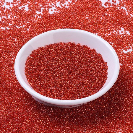 MIYUKI Round Rocailles Beads, Japanese Seed Beads, 11/0, (RR10) Silverlined Flame Red, 2x1.3mm, Hole: 0.8mm; about 50000pcs/pound