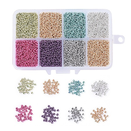 FGB 12/0 Dyed Glass Seed Beads, Metallic Colours, Round, Mixed Color, 2.3x1.5mm, Hole: 1mm, 22g/color, 8colors, 176g/box