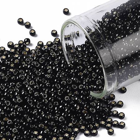 Honeyhandy TOHO Round Seed Beads, Japanese Seed Beads, (2210) Silver Lined Jet Black Opaque, 11/0, 2.2mm, Hole: 0.8mm, about 1110pcs/bottle, 10g/bottle