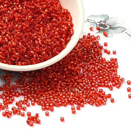 Glass Seed Beads, Silver Lined, Cylinder, Red, 2x1.5mm, Hole: 1.4mm, about 50398pcs/pound