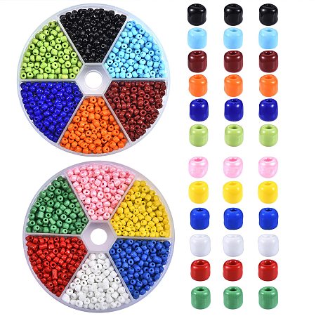 180g 12 Colors Ornaland Glass Seed Beads, Opaque Colours Seed, Round, Mixed Color, 15g/color