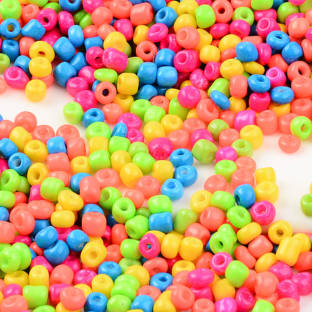 ARRICRAFT 6/0 Glass Seed Beads, Baking Paint, Round Hole, Round, Mixed Color, 6/0, 4~5x2.5~4.5mm, Hole: 1.2mm, about 450g/bag