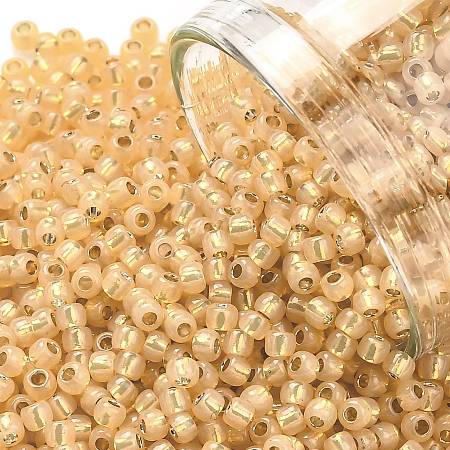 Honeyhandy TOHO Round Seed Beads, Japanese Seed Beads, (2110) Silver Lined Milky Light Topaz, 11/0, 2.2mm, Hole: 0.8mm, about 5555pcs/50g