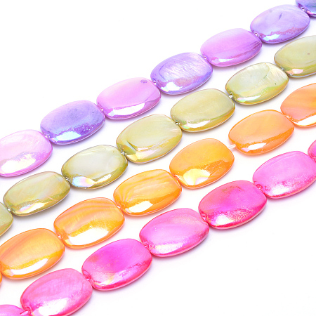 Honeyhandy AB Color Plated Natural Freshwater Shell Bead Strands, Dyed, Rectangle, Mixed Color, 19.5x15x4mm, Hole: 1mm, about 20pcs/strand, 15.15 inch