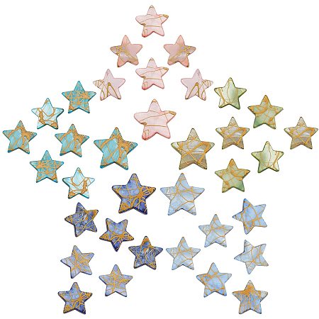 SUNNYCLUE 1 Box 50Pcs 5 Styles Natural Freshwater Shell Beads Starfish Bead with Hole Drawbench Patterned Shell Flat Five-Pointed Spacer for Necklace Bracelet Earring Jewelry DIY Craft Making