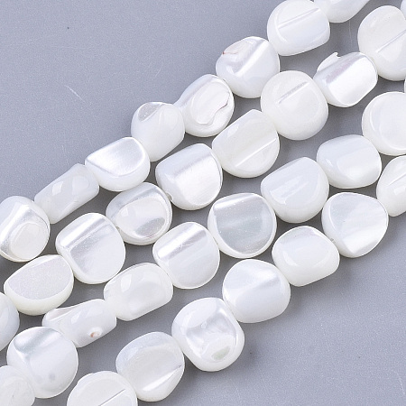 Honeyhandy Trochus Shell Beads Strands, Nuggets, Creamy White, 6~9.5x7~9.5x4.5~7mm, Hole: 1mm, about 49~52pcs/Strand, 15.55 inch~16.02 inch