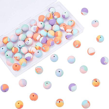 CHGCRAFT 60Pcs Silicone Beads Colorful Round Silicone Loose Spacer Beads for DIY Necklace Bracelet Earrings Keychain Crafts Jewelry Making, 15mm