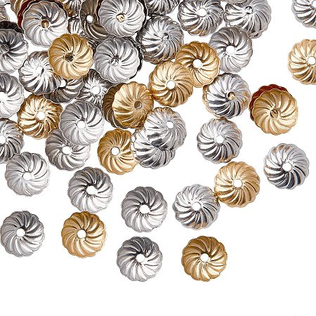 Pandahall Elite About 100 Pcs 304 Stainless Steel Flower Petal Bead Caps Metal Spacer Beads for Bracelet Necklace Jewelry Making, Assorted Color