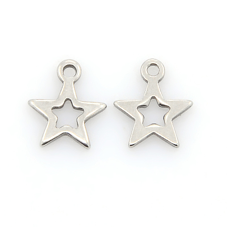 Honeyhandy 304 Stainless Steel Charms, Star Pendants, Stainless Steel Color, 11x10x1mm, Hole: 1mm