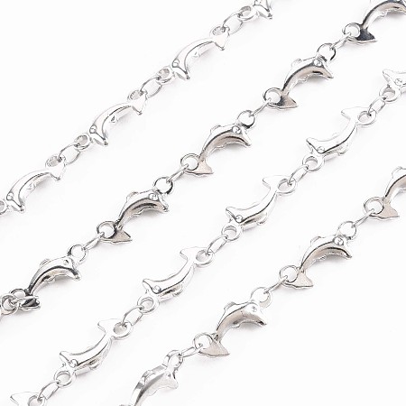 201 Stainless Steel Dolphin & Oval Link Chains, Soldered, Stainless Steel Color, 12x5x2mm, about 3.28 Feet(1m)/Strand