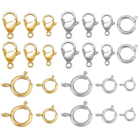 OLYCRAFT 24pcs Lobster Claw Clasps Spring Ring Clasps Set Metal Jump Rings Stainless Steel Spring Ring Clasps Lobster Claw Clasps for Key Chains Jewelry Making Art Crafts
