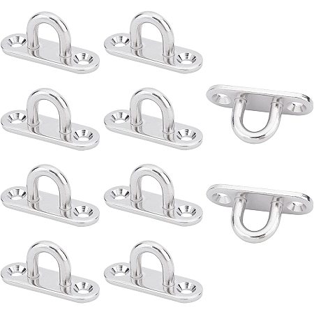 PandaHall Elite 10pcs Stainless Steel Eye Plate M5 Heavy Duty Ceiling Ring Hooks Marine Hardware Staple for Yoga Swing Clothesline Suspension Trailers Vehicles Yachts Boats, 5mm Hole