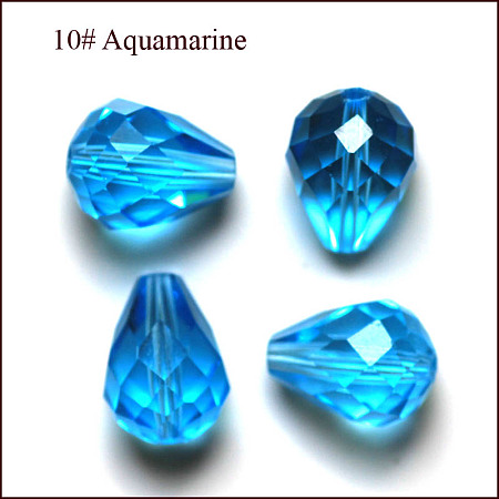Honeyhandy Imitation Austrian Crystal Beads, Grade AAA, Faceted, Drop, Deep Sky Blue, 10x12mm, Hole: 0.9~1.5mm