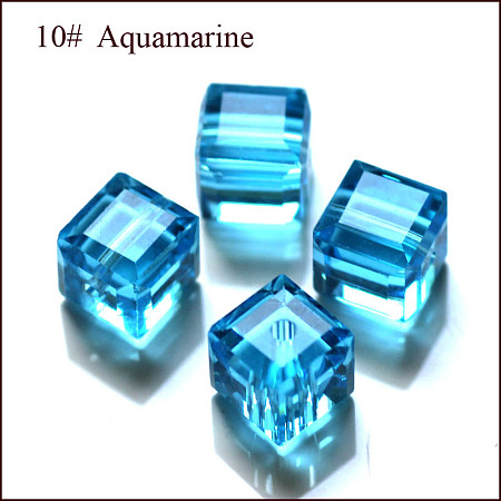 Honeyhandy Imitation Austrian Crystal Beads, Grade AAA, Faceted, Cube, Deep Sky Blue, 5~5.5x5~5.5x5~5.5mm(size within the error range of 0.5~1mm), Hole: 0.7~0.9mm
