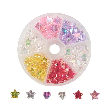 Arricraft Eco-Friendly Transparent Acrylic Beads, Star and Heart, Mixed Color, 8~10x8x3~4mm, Hole: 1.5mm, 110pcs/box