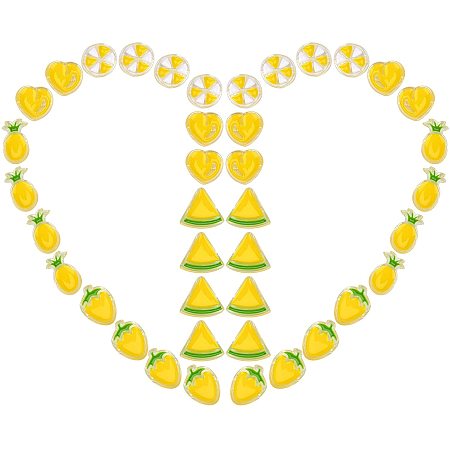 SUNNYCLUE 40Pcs 5 Styles Transparent Enamel Acrylic Beads Heart Watermelon Flat Round with Triangle Beads for Necklaces Bracelets Earring Jewelry Making Starter Supplies, Yellow