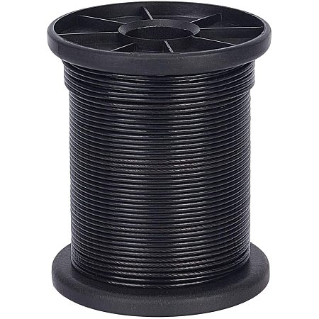 BENECREAT 130 Feet 304 Stainless Steel Black Wire Rope, Wire OD 1.5mm (1/16 inch), for String Lights, clothesline, picture display and Other Crafts