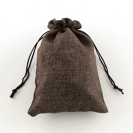 Honeyhandy Polyester Imitation Burlap Packing Pouches Drawstring Bags, Coconut Brown, 13.5x9.5cm