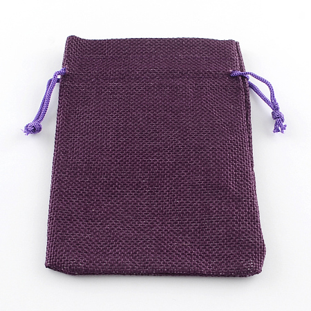 Honeyhandy Polyester Imitation Burlap Packing Pouches Drawstring Bags, Purple, 18x13cm