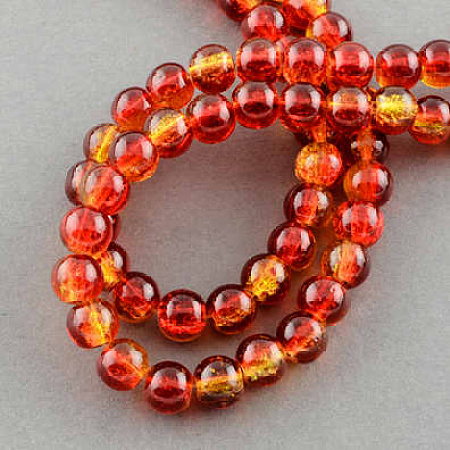 Honeyhandy Spray Painted Crackle Glass Beads Strands, Round, Tomato, 10mm, Hole: 1.3~1.6mm, 31.4 inch