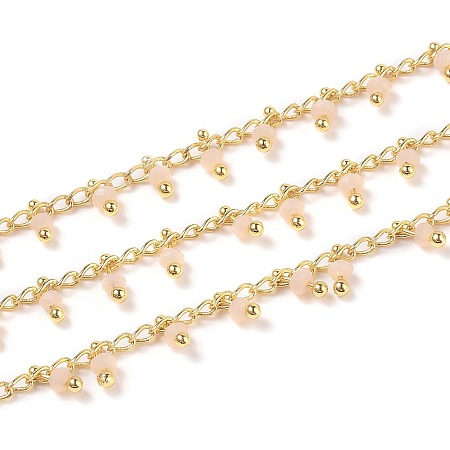 Arricraft 3.28 Feet Handmade Glass Beaded Chains, with Brass Eye Pins, Real 18K Gold Plated, Soldered, Round, Faceted, PeachPuff, 2.5x2x0.4mm, Beads: 2.5x5mm
