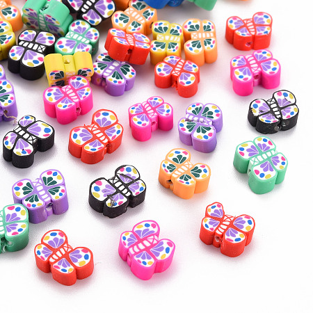 Honeyhandy Handmade Polymer Clay Beads, Butterfly, Mixed Color, 6~8x9.5~11.5x4mm, Hole: 1.2mm