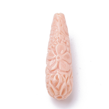 Honeyhandy Synthetic Coral Beads, Dyed, teardrop, Misty Rose, 27~28x10~11mm, Hole: 1.5mm