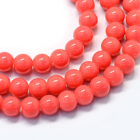 Nbeads Baking Painted Glass Round Bead Strands, Salmon, 8.5~9mm, Hole: 1.5mm; about 105pcs/strand, 31.8