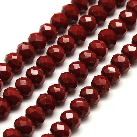 Honeyhandy 1 Strand Opaque Solid Dark Red Color Crystal Glass Rondelle Beads Strands, Faceted, 10x7mm, Hole: 1mm, about 70pcs/strand, 20 inch