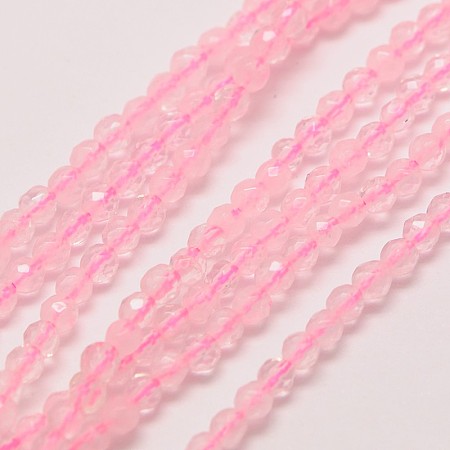Honeyhandy Natural Rose Quartz Beads Strands, Faceted Round, 3mm, Hole: 0.8mm, about 118~130pcs/strand, 15.4 inch