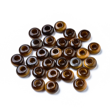 Natural Tiger Eye European Beads, Large Hole Beads, Rondelle, 12x6mm, Hole: 5mm