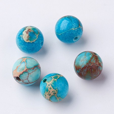 Honeyhandy Round Natural Imperial Jasper Beads, Dyed, Sky Blue, 10mm, Hole: 1mm