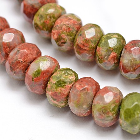 Honeyhandy Faceted Natural Unakite Rondelle Beads Strands, 8x5mm, Hole: 1mm, about 71pcs/strand, 14 inch