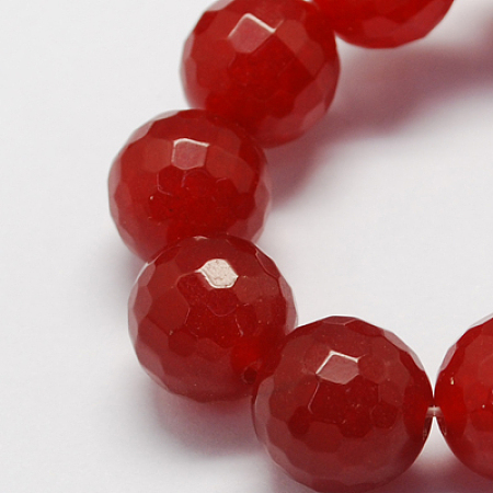 Honeyhandy Natural Jade Bead Strands, Dyed, Faceted, Round, Dark Red, 8mm, Hole: 1mm, about 48pcs/strand, 14.5~14.9 inch