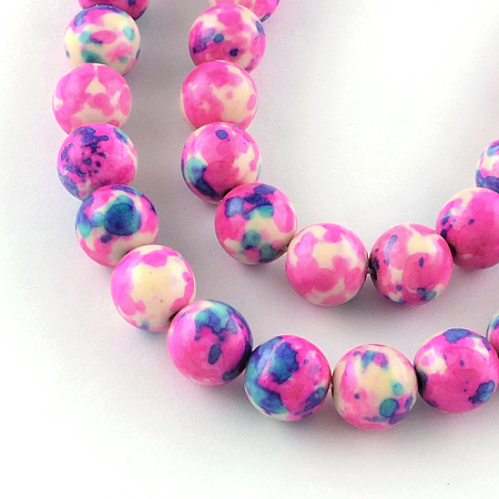 ARRICRAFT Dyed Natural Ocean White Jade Round Bead Strands, Magenta, 6mm, Hole: 1mm, about 62pcs/strand, 15.7 inch