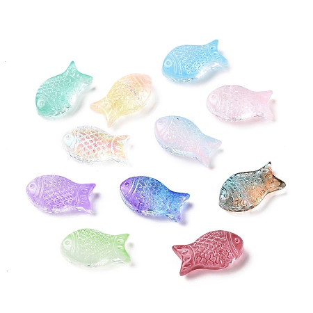 Transparent Spray Painted Glass Beads, Fish, Mixed Color, 15x8x5mm, Hole: 1mm