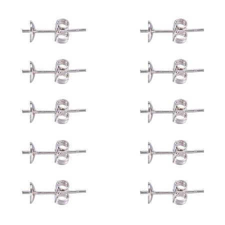 NBEADS 20 Pcs Brass Platinum Color Earrings Posts Flat Post Pad with Butterfly Earring Backs for Earring Making Findings