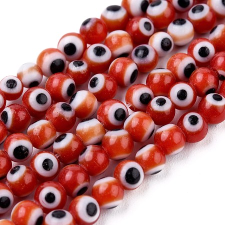 Honeyhandy Handmade Evil Eye Lampwork Round Bead Strands, Dark Red, 4mm, Hole: 1mm, about 100pcs/strand, 14.56 inch